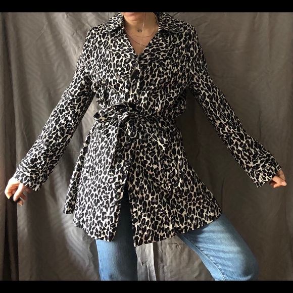 VINTAGE LEOPARD PRINT TRENCH COAT - Picture 1 of 4
